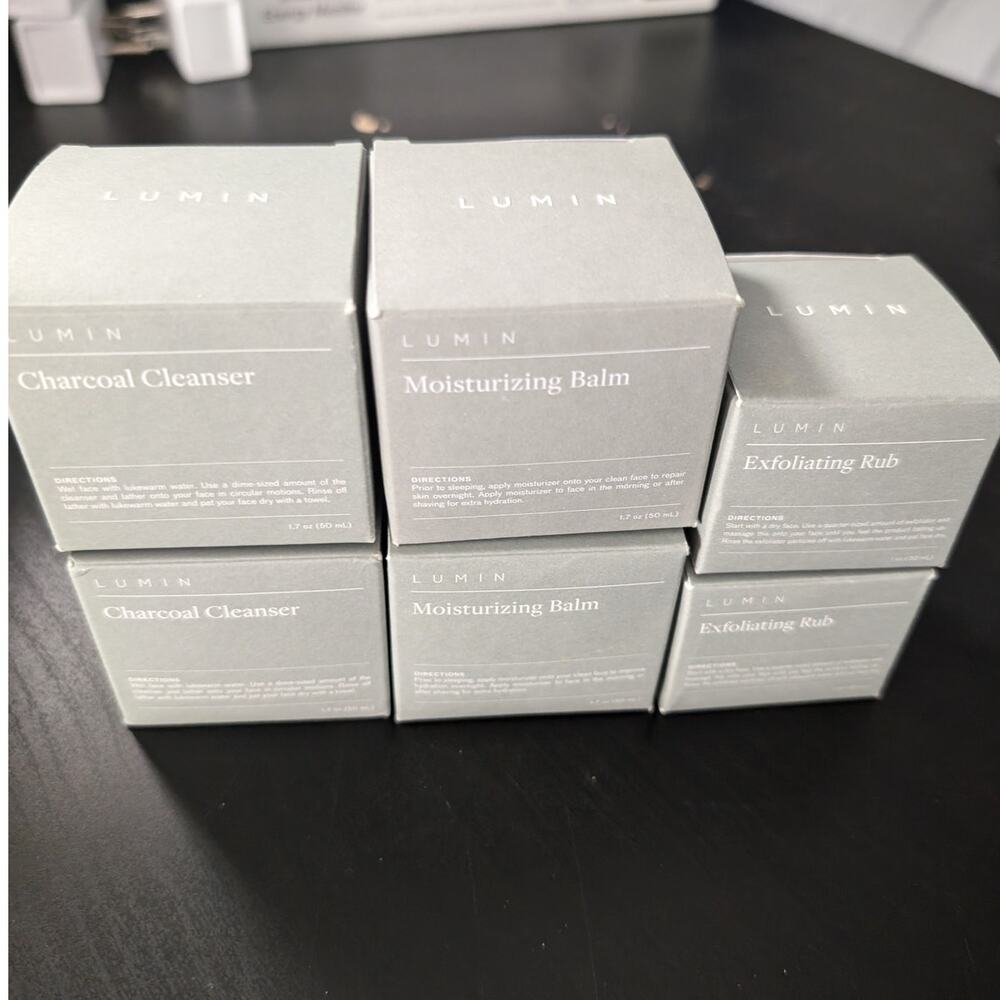 6x Lot Lumin Skin Care Face Moisturizing Balm Charcoal Cleanser Exfoliating Rub